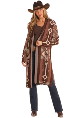 Women's Brown Aztec Sweater Cardigan By Panhandle Slim - BW95T05258