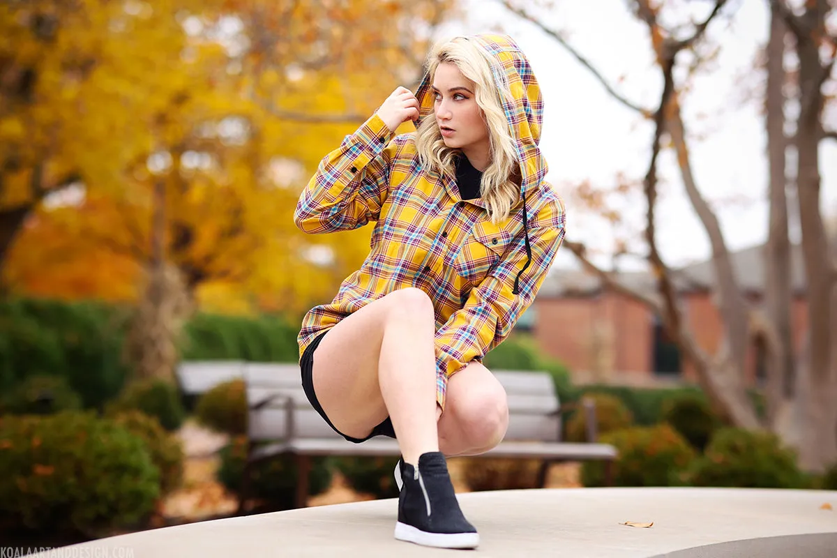 Yellow Plaid Button-Up Hoodie