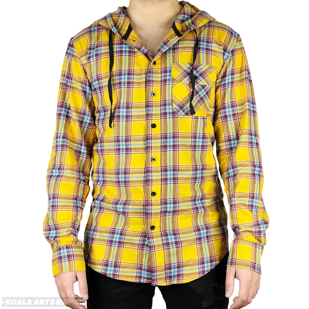 Yellow Plaid Button-Up Hoodie