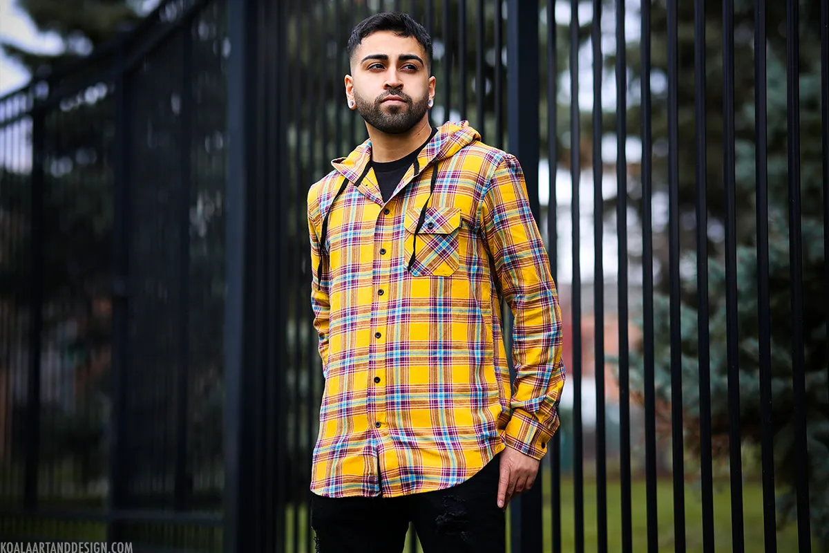 Yellow Plaid Button-Up Hoodie