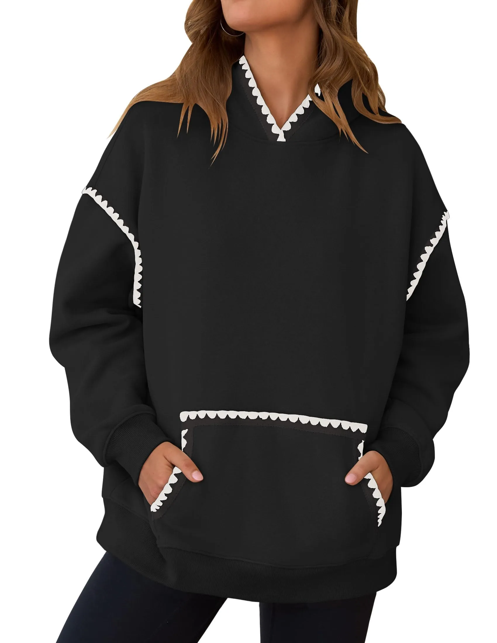 ZESICA Oversized Sweatshirts Fleece Hoodies Long Sleeve Pullover Top