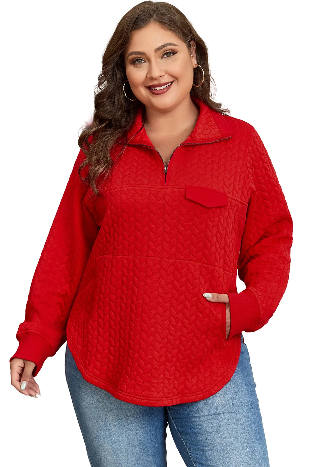 Zip Pocketed Plus Size Pullover